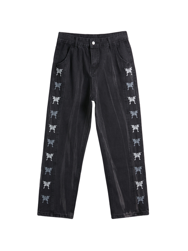 Men's Vintage Ombre Butterfly Print Straight Leg Jeans-3