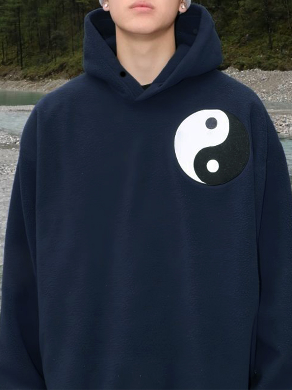 Men's Yin&Yang Embroidery Print Oversized Hoodie-1