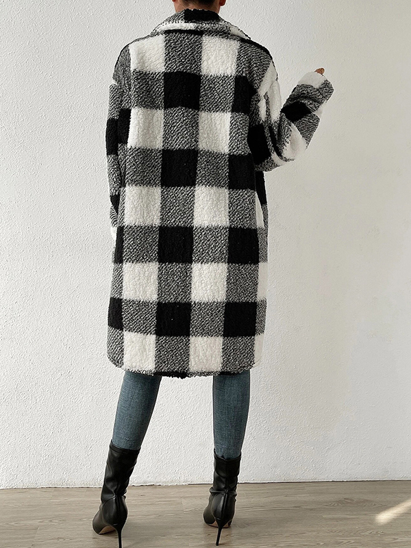 Plaid Tartan Lapel Neck Midi Jacket-4