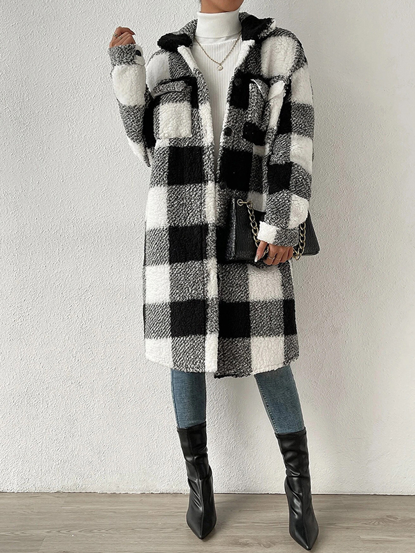 Plaid Tartan Lapel Neck Midi Jacket-2
