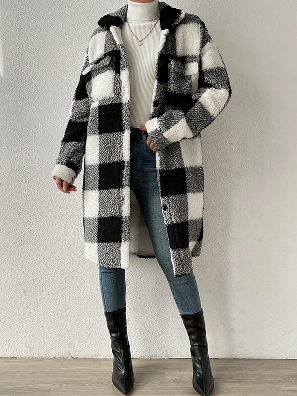 Plaid Tartan Lapel Neck Midi Jacket-1