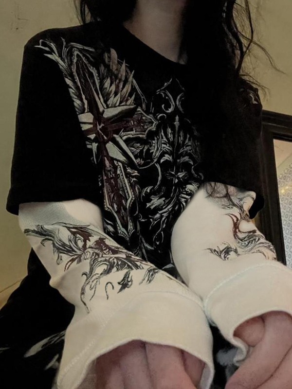 Punk Patchwork Long Sleeve Graphic Tee-1