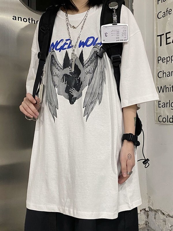 Men's Angel Wolf Short Sleeve Graphic Tee-1