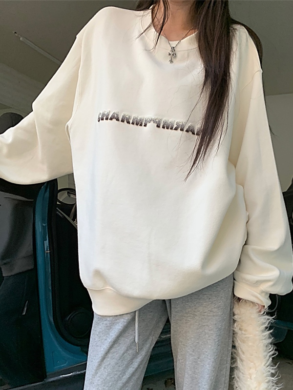 Simple Letter Print Loose Sweatshirt-1
