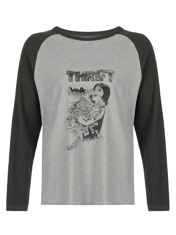 Waffle Portrait Print Raglan Oversized Long Sleeve Tee-3