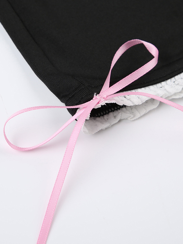 Contrast Trim Bow Tie Up Bandeau Romper-7