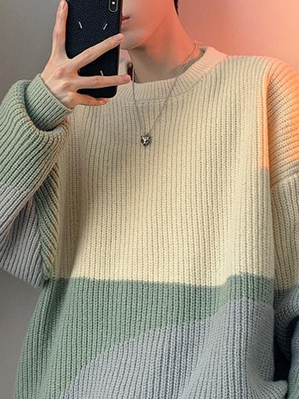Men's Color Block Pullover Sweater-4