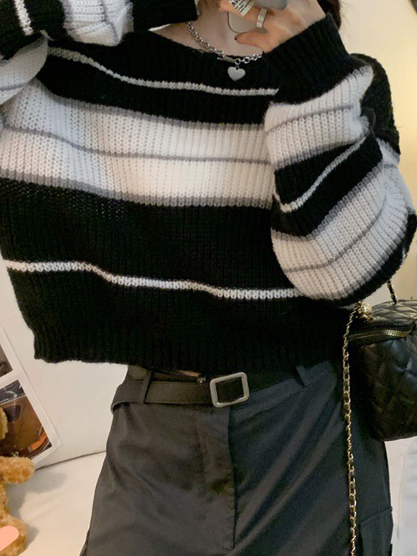 Stripe Splice Short Sweater-1