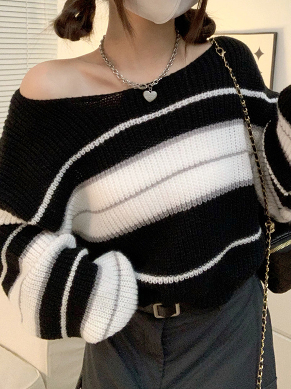 Stripe Splice Short Sweater-4