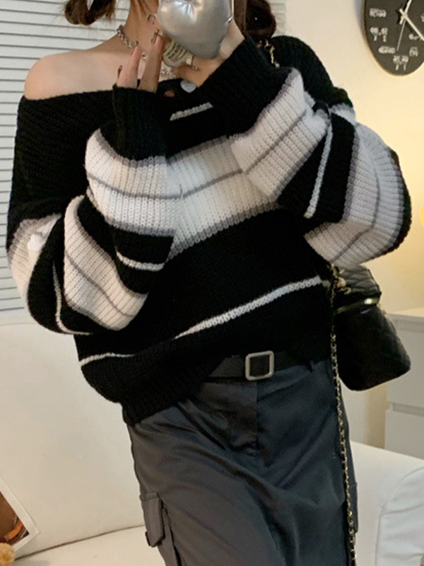 Stripe Splice Short Sweater-2