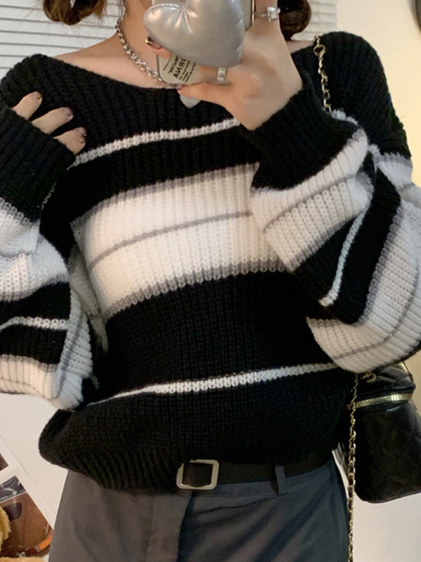 Stripe Splice Short Sweater-5