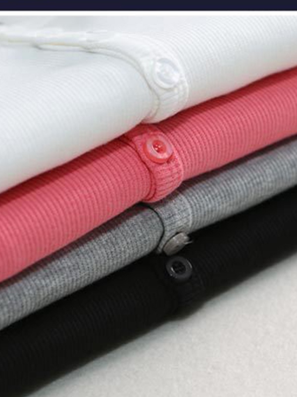 Solid Ribbed Breasted Long Sleeve Tee-5