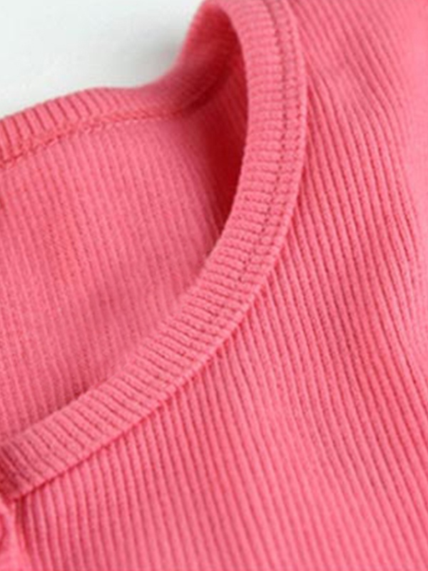 Solid Ribbed Breasted Long Sleeve Tee-4